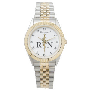 Gold auf Weiß Eleganter Stab des Asklepios Kranken Armbanduhr