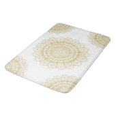 Gold auf weißem, verziertem Mandelmuster Badematte (Schrägansicht)