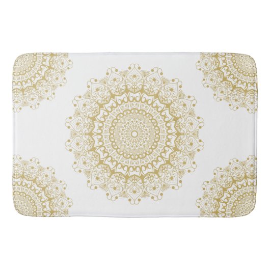 Gold auf weißem, verziertem Mandelmuster Badematte (Vorderseite)