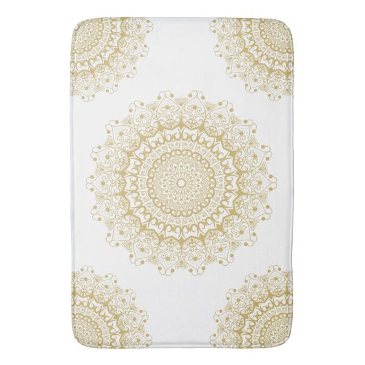 Gold auf weißem, verziertem Mandelmuster Badematte (Vorderseite Vertikal)