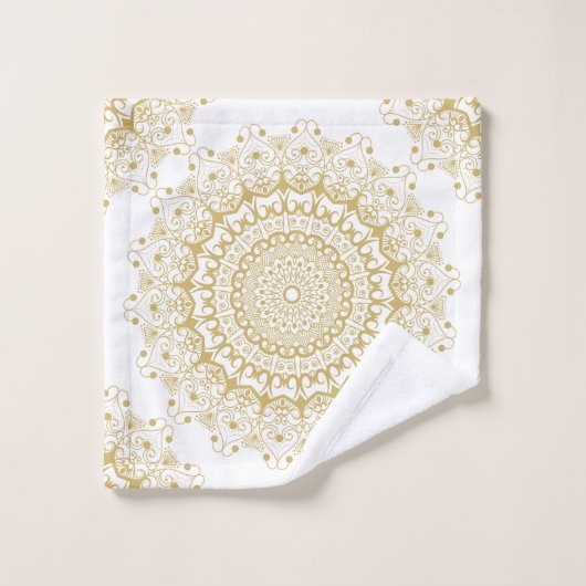 Gold auf weißem, verziertem Mandelmuster Badhandtuch Set (Waschlappen)