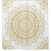 Gold auf weißem, verziertem Mandelmuster Duschvorhang (Vorderseite)