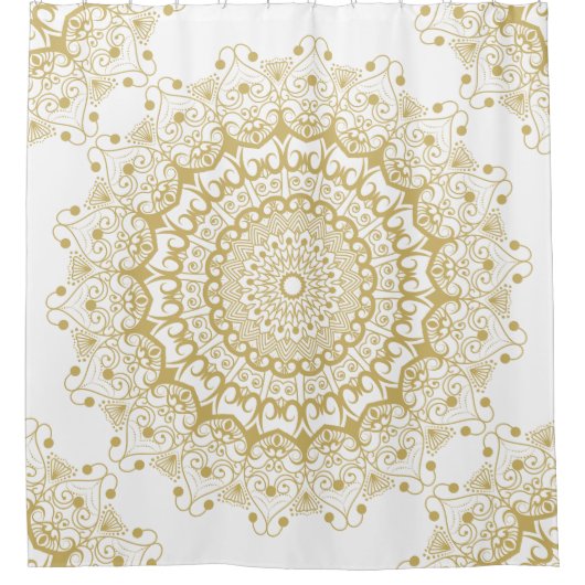 Gold auf weißem, verziertem Mandelmuster Duschvorhang (Vorderseite)