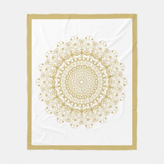 Gold auf weißem, verziertem Mandelmuster Fleecedecke (Vorderseite)
