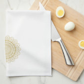 Gold auf weißem, verziertem Mandelmuster Geschirrtuch (Viertel Falte)