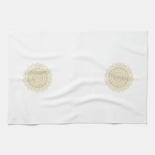 Gold auf weißem, verziertem Mandelmuster Geschirrtuch (Horizontal)