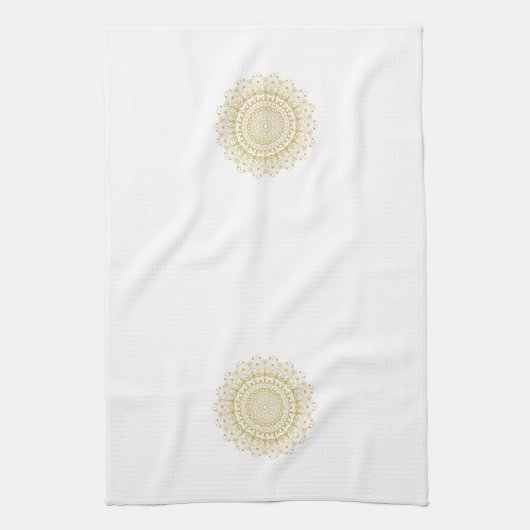 Gold auf weißem, verziertem Mandelmuster Geschirrtuch (Vertikal)