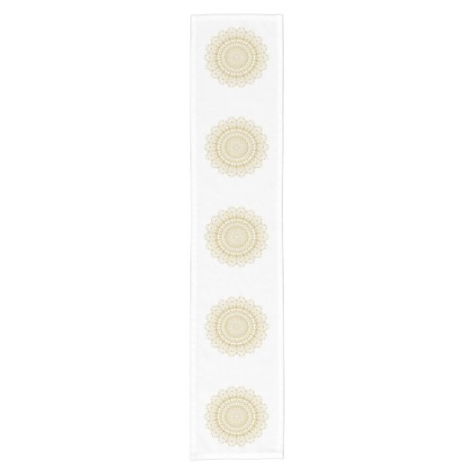 Gold auf weißem, verziertem Mandelmuster Kurzer Tischläufer (Vorderseite)