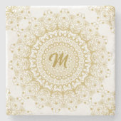 Gold auf weißem, verziertem Mandelmuster Steinuntersetzer (Vorderseite)