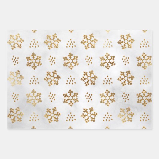 Gold auf weißen Weihnachtsbaumen. Bauern, Schneefl Geschenkpapier Set (Vorderseite 2)