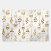 Gold auf weißen Weihnachtsbaumen. Bauern, Schneefl Geschenkpapier Set (Vorderseite)