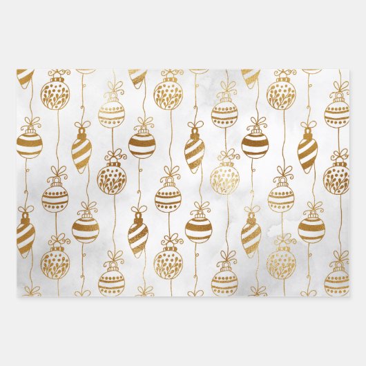 Gold auf weißen Weihnachtsbaumen. Bauern, Schneefl Geschenkpapier Set (Vorderseite)