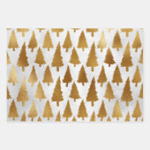 Gold auf weißen Weihnachtsbaumen. Bauern, Schneefl Geschenkpapier Set (Vorderseite 3)