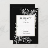 Gold aus schwarzen und weißen Aquarellblättern RSVP Karte (Vorne/Hinten)