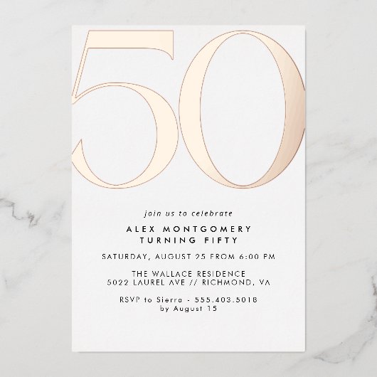 Gold aus Weiß und Rose | Moderner Minimal 50. Gebu Folieneinladung (Vorderseite)