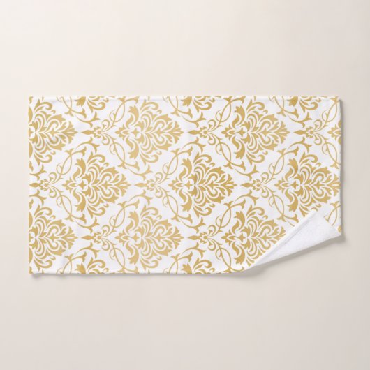 Gold aus weißem Blumendamast Badhandtuch Set (Handtuch)