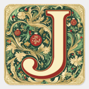 Gold Ausgezeichnete Weihnachtszeit J in Rot und Gr Quadratischer Aufkleber