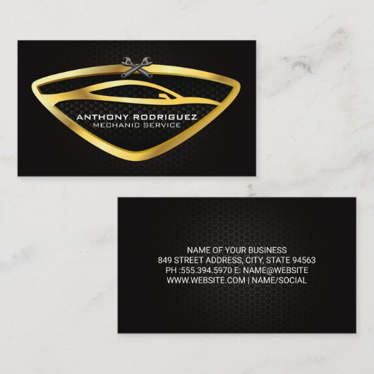 Gold-Auto-Wrench-Logo | Kohlenstofffaser Visitenkarte (Vorne/Hinten)