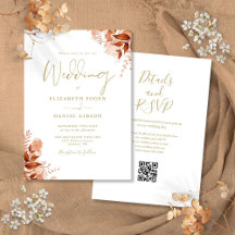 Gold Autumn Fall Floral QR Code Wedding