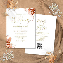 Gold Autumn Fall Floral QR Code Wedding Einladung