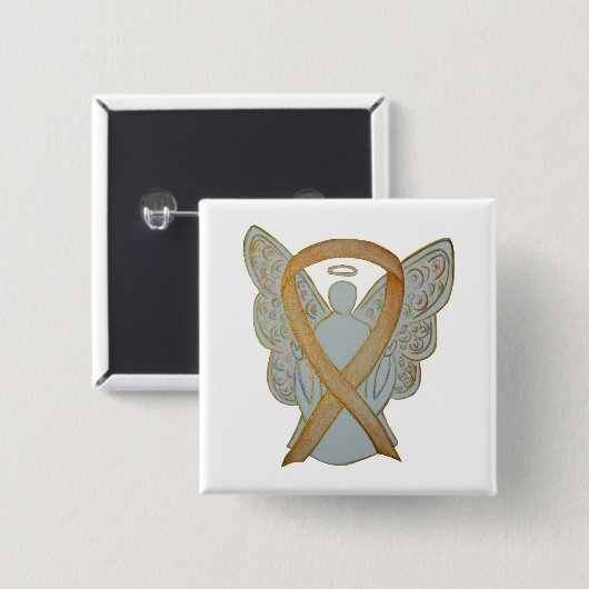 Gold Awareness Ribbon Angel Custom Art Button (Vorne & Hinten)