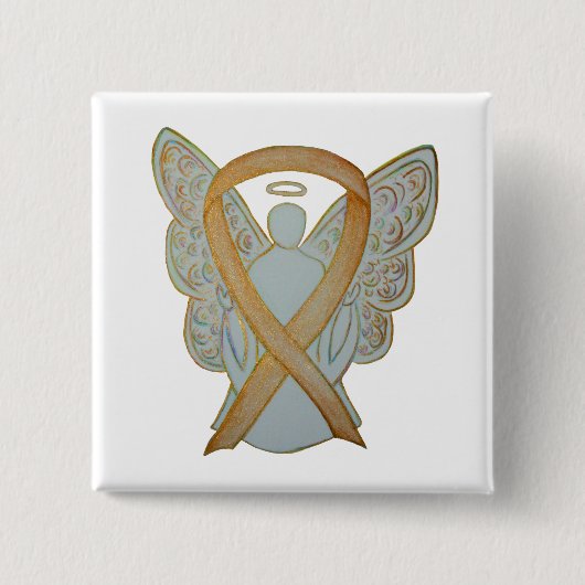Gold Awareness Ribbon Angel Custom Art Button (Vorderseite)