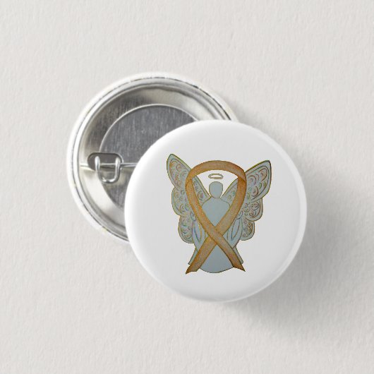 Gold Awareness Ribbon Angel Custom Art Button (Vorne & Hinten)