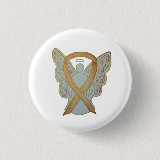 Gold Awareness Ribbon Angel Custom Art Button (Vorderseite)