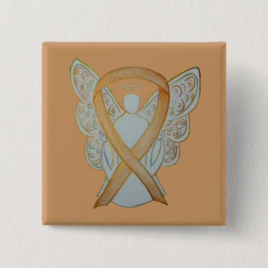 Gold Awareness Ribbon Angel Custom Art Button (Vorderseite)