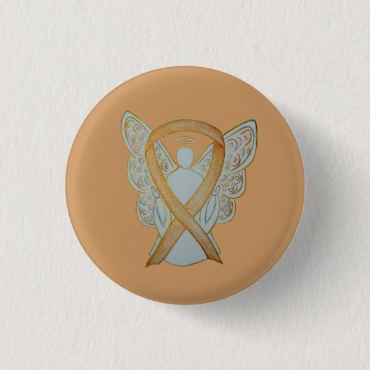 Gold Awareness Ribbon Angel Custom Art Button (Vorderseite)