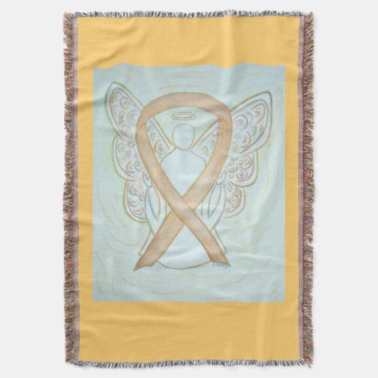 Gold Awareness Ribbon Angel Custom Throw Blanke Decke (Vorderseite Vertikal)