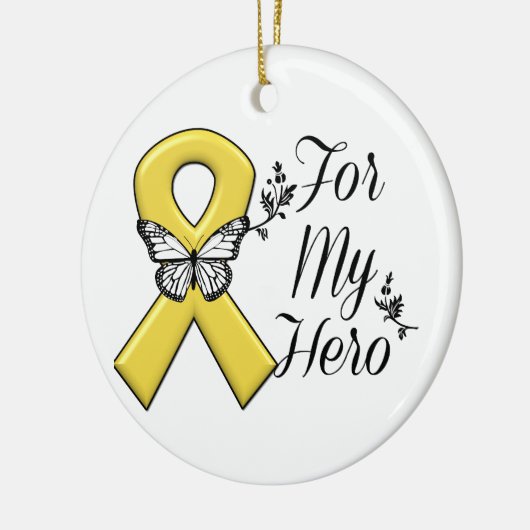 Gold Awareness Ribbon für meinen Helden Keramikornament (Links)