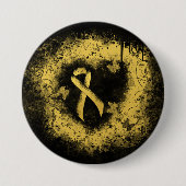 Gold Awareness Ribbon Grunge Herz Button (Vorderseite)