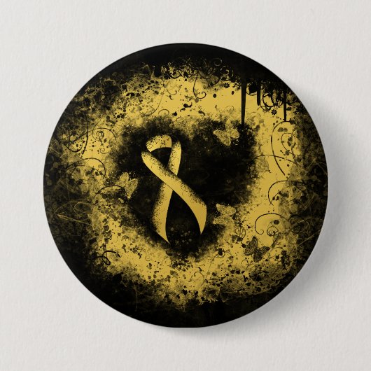 Gold Awareness Ribbon Grunge Herz Button (Vorderseite)