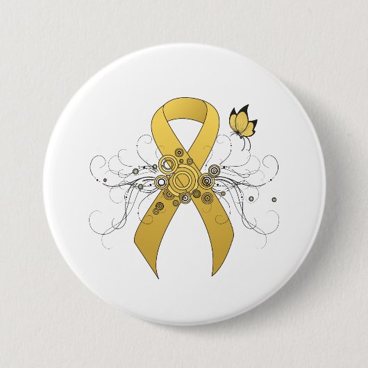Gold Awareness Ribbon mit Butterfly Button (Vorderseite)