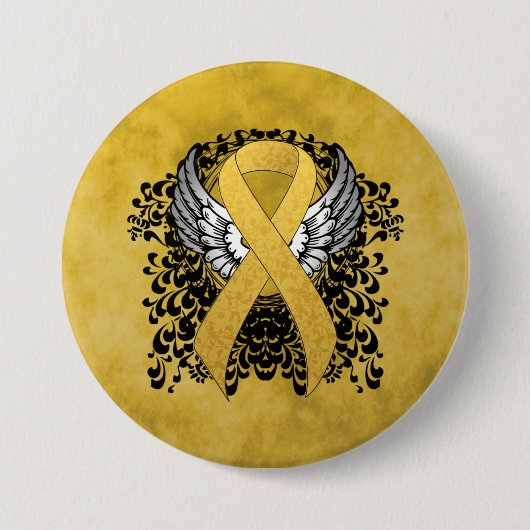 Gold Awareness Ribbon mit Flügeln Button (Vorderseite)
