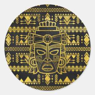 Gold Aztec Inca Maya Mask Runder Aufkleber