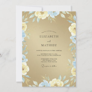 Gold Azure Bloom Hochzeit Einladung