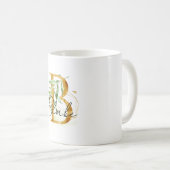Gold B Name Green Leaves Kaffeetasse (VorderseiteRechts)