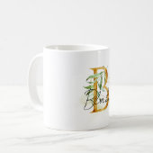 Gold B Name Green Leaves Kaffeetasse (Vorderseite Links)