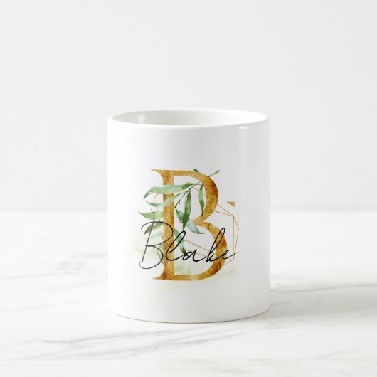 Gold B Name Grüne Blätter Kaffeetasse (Mittel)