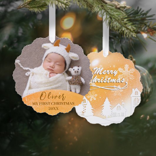Gold Baby 1. Weihnachts Custom Foto Ornament