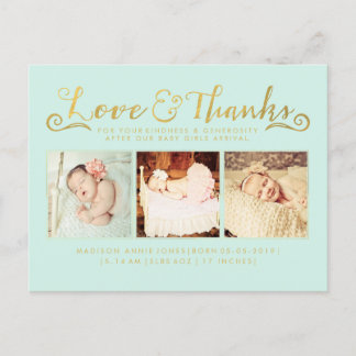 Gold Baby Birth Announction Sip & See Postcard Einladungspostkarte