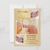 Gold Baby Birth Fotos Ankündigungskarte Dankeskarte (Vorderseite)