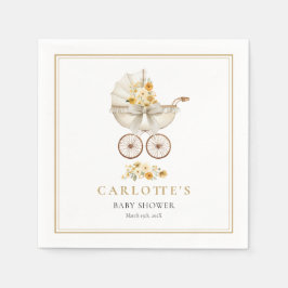 Gold Baby Carriage Shower Napkin Serviette