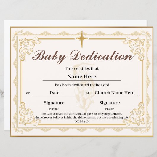 Gold Baby Dedication Certificate (Vorne/Hinten)