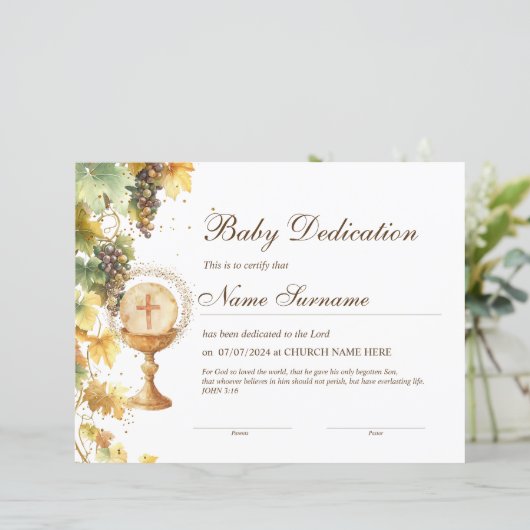 Gold Baby Dedication Certificate, Taufen (Stehend Vorderseite)