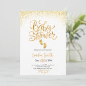Gold Baby Dusche Einladung (Stehend Vorderseite)