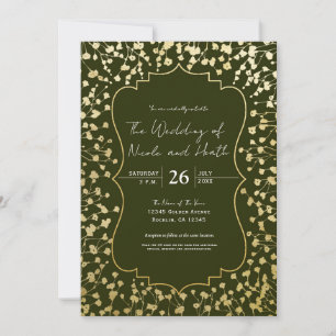Gold-Babys-Breath-Blumen-Rost-Olivgrüne-Hochzeit Einladung