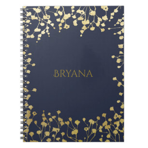 Gold Baby's Breath Floral Elegant Blau Notizblock